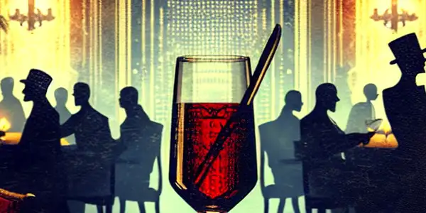 A mysterious, dimly lit room featuring a seductive female figure, lavish decor, and shadows suggesting intrigue and tension.