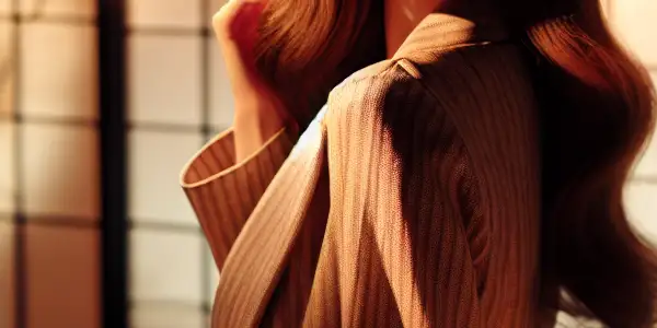 A stylish young woman in a dimly-lit Japanese room, exuding confidence amidst elegant decor and cinematic elements.