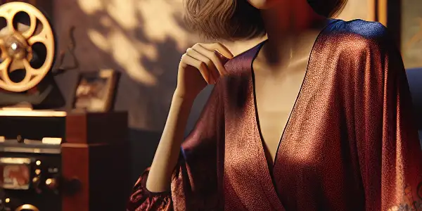 A sophisticated room with a confident woman, soft lighting, and elements of sensuality and Japanese aesthetics.